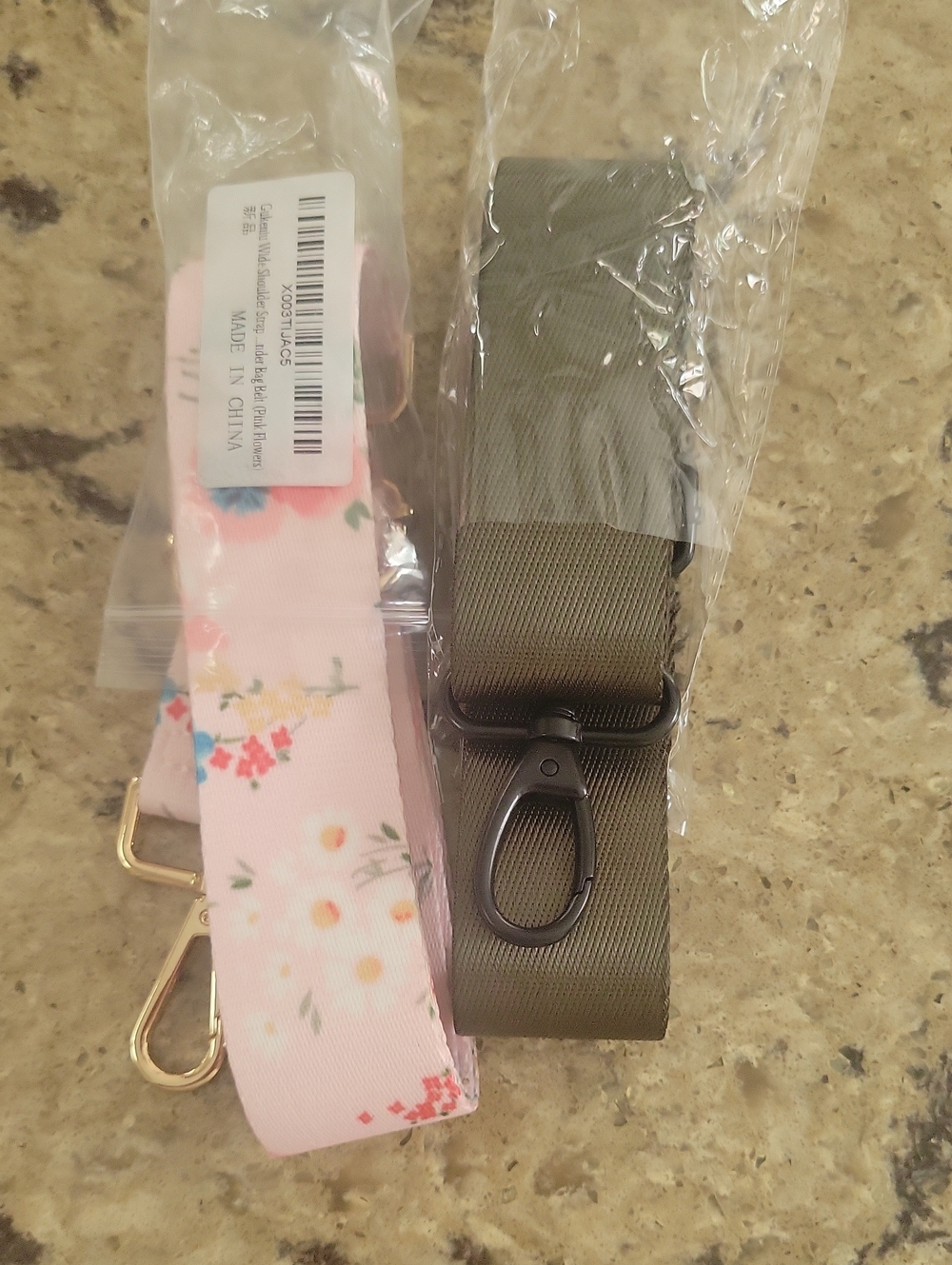 Source Unknown Pink Floral and Olive Detachable Bag Straps